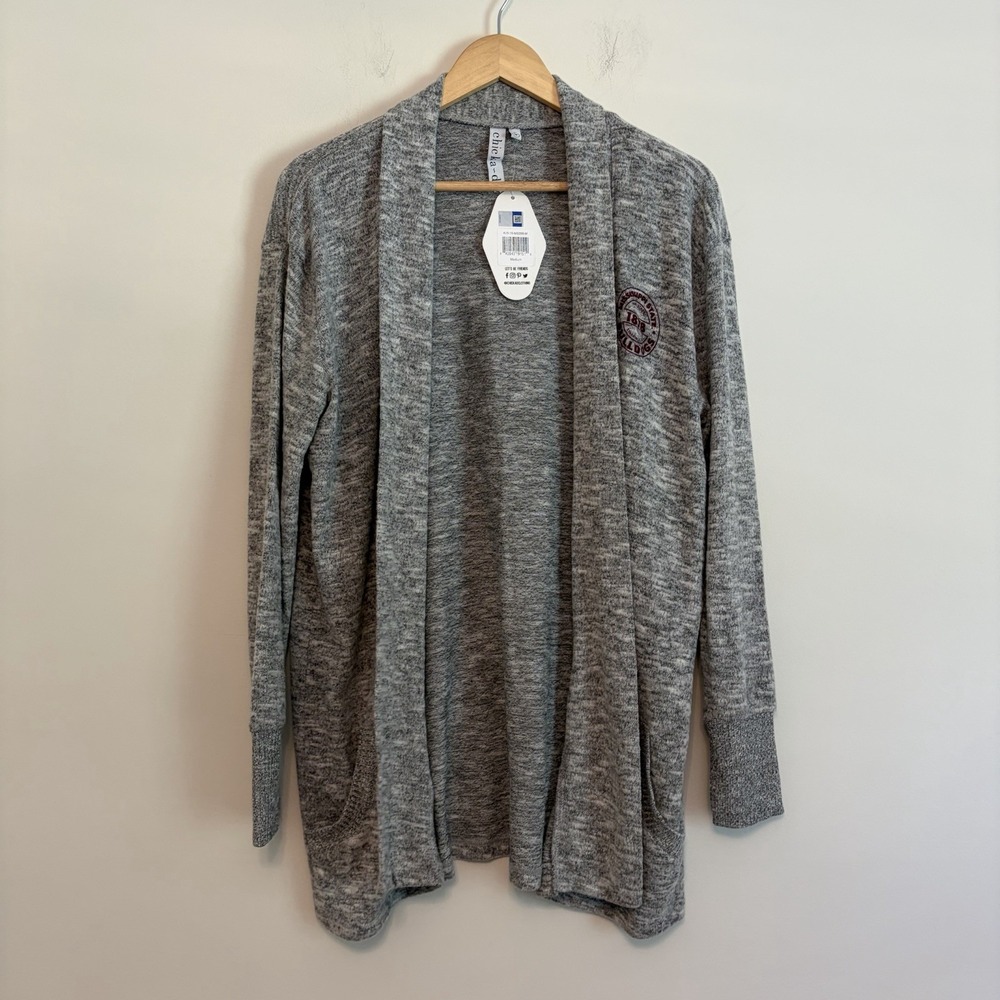 NWT Chicka-d M Heather Gray Open Front Long Cardigan Football Mississippi State